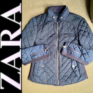 ZARA QUILTED PUFFER COAT JACKET Deep Dark Navy Blue